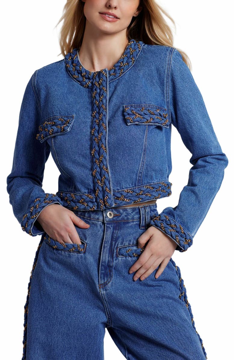 PatBO Braided Denim Cropped Jacket, Alternate, color,