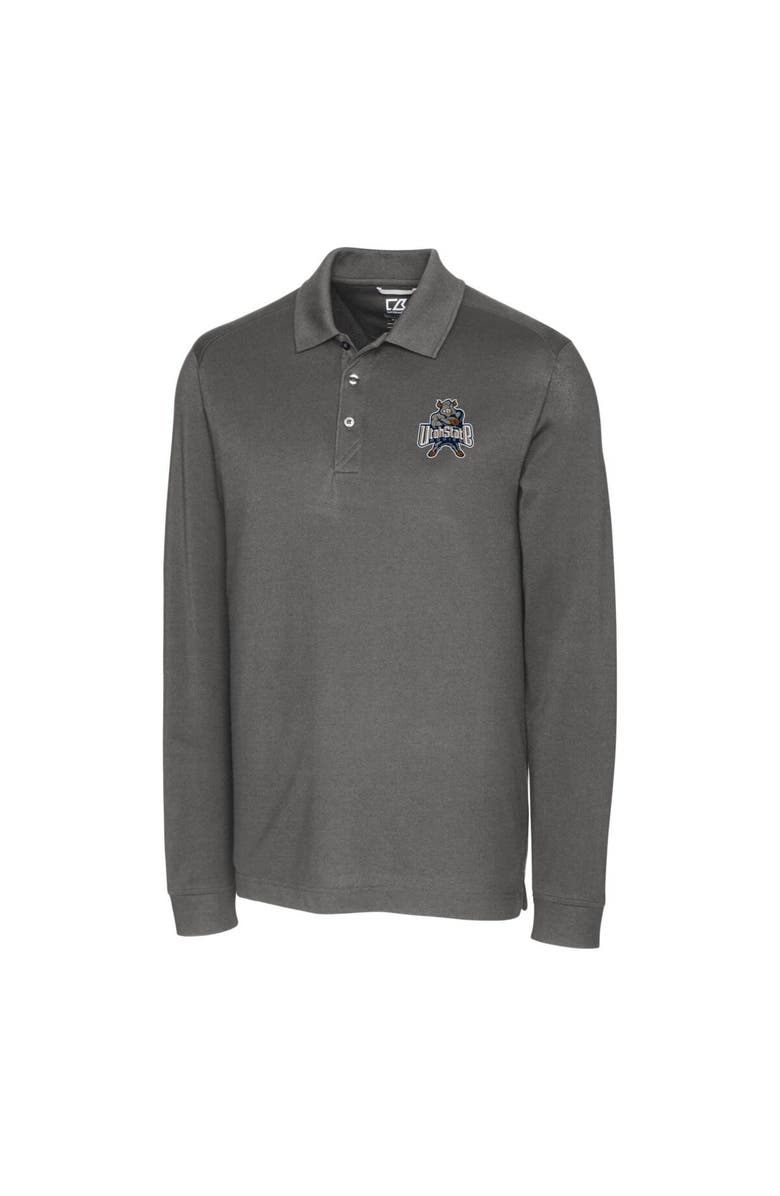 Cutter & Buck Men's Cutter & Buck Steel Utah State Aggies Advantage Tri-Blend Pique Long Sleeve Polo, Alternate, color, 