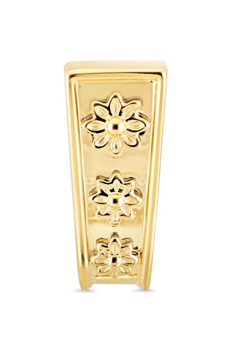 14K Gold Getty Flower Huggie J-Hoop Earrings (Online Trunk Show), Alternate, color, 14K YELLOW GOLD