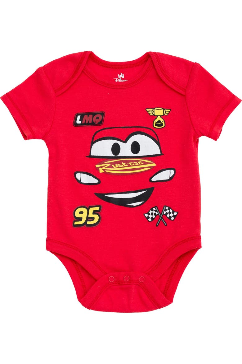 Pixar 3-Pack Short Sleeve Bodysuits, Alternate, color, Red Grey White