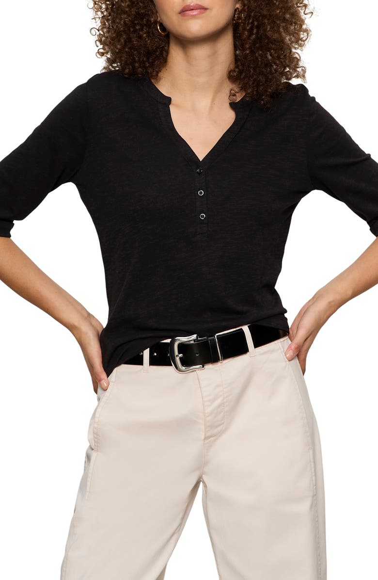 Sanctuary Rolled Sleeve V-Neck T-Shirt, Alternate, color, Black