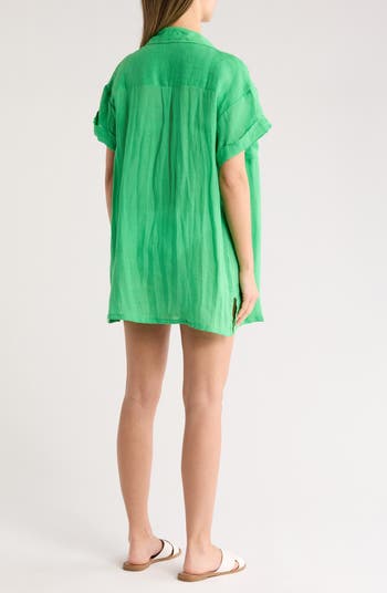 Playa Pocket Linen Cover-Up Button-Up Shirt