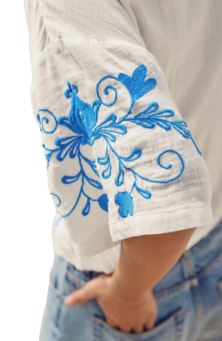 NEXT Embroidered Cotton Button-Up Camp Shirt, Alternate, color, White