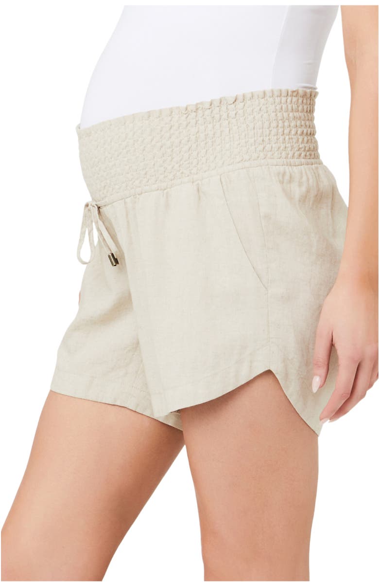 Ripe Maternity Indi Shirred Linen Short, Alternate, color, Natural