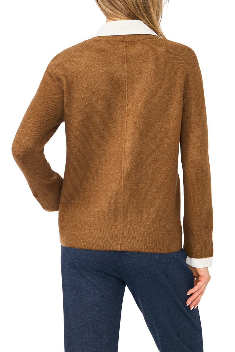 Mixed Media Twofer V-Neck Cardigan, Alternate, color, RICH COGNAC