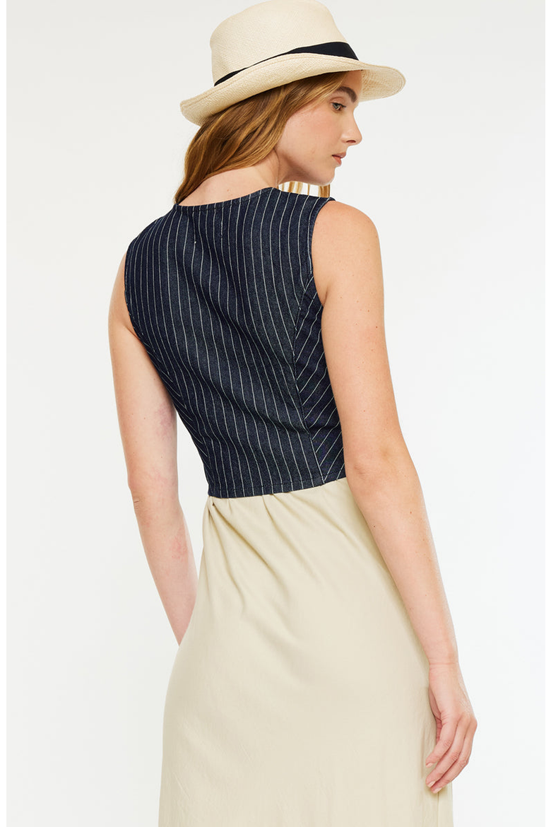 Shelley Stripe Tailored Vest, Alternate, color, Dark Wash