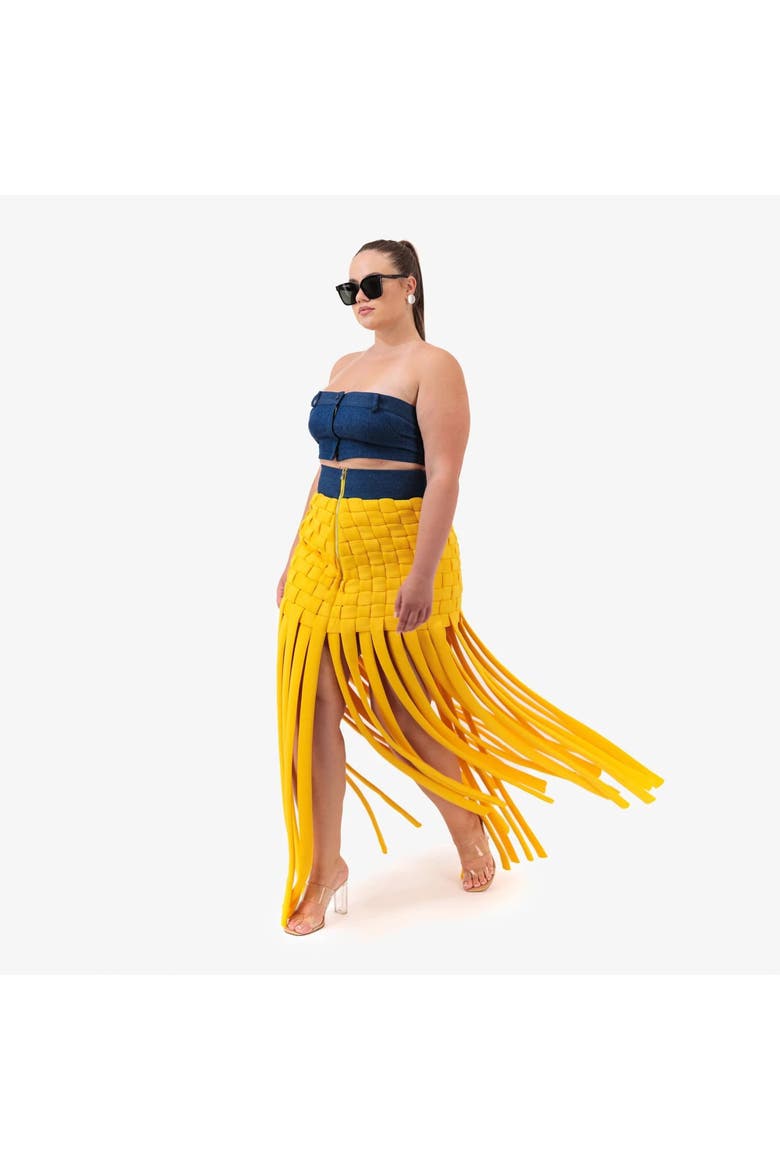 Medusa Fringe Maxi Skirt, Main, color, Yellow