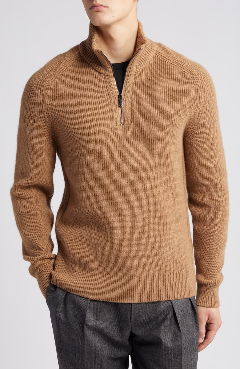 BOSS Camel Manto Quarter Zip Camel Hair Sweater, Main, color,