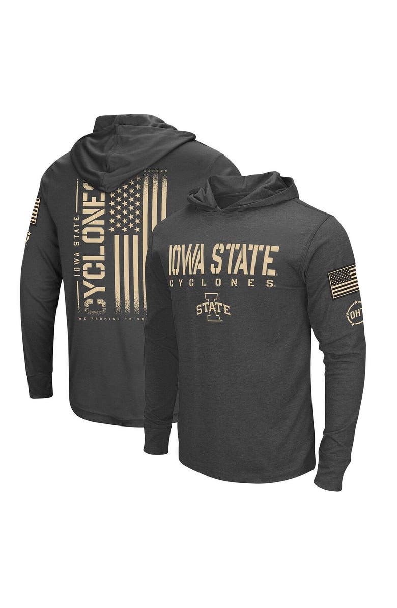 COLOSSEUM Men's Colosseum Heather Black Iowa State Cyclones Team OHT Military Appreciation Long Sleeve Hoodie T-Shirt, Main, color, Black