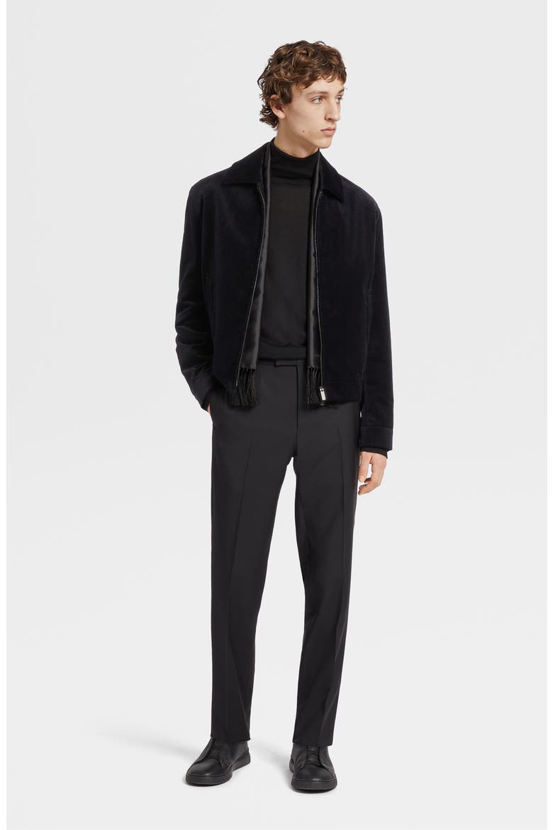 Men's Flat Front Wool & Mohair Tuxedo Trousers, Alternate, color, BLACK