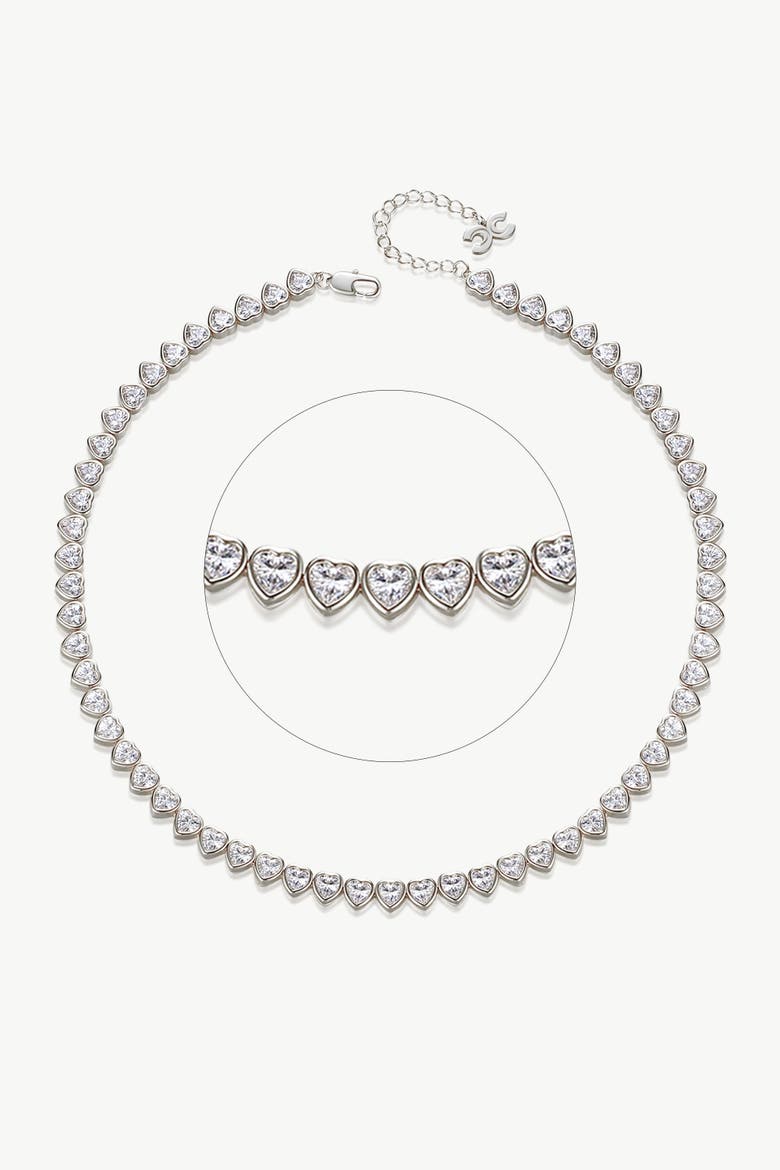 Heart Shaped Zirconia Tennis Choker Necklace, Main, color, Silver