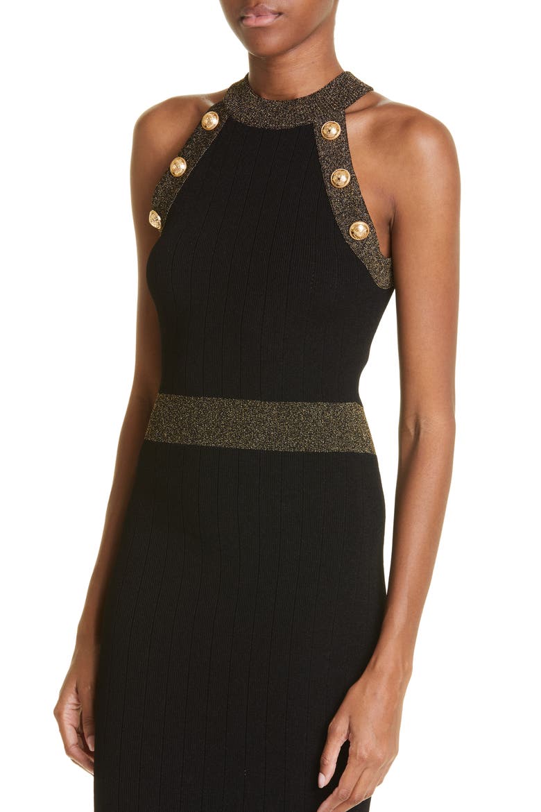 Golden Edge Rib Body-Con Midi Dress, Alternate, color, BLACK/ GOLD