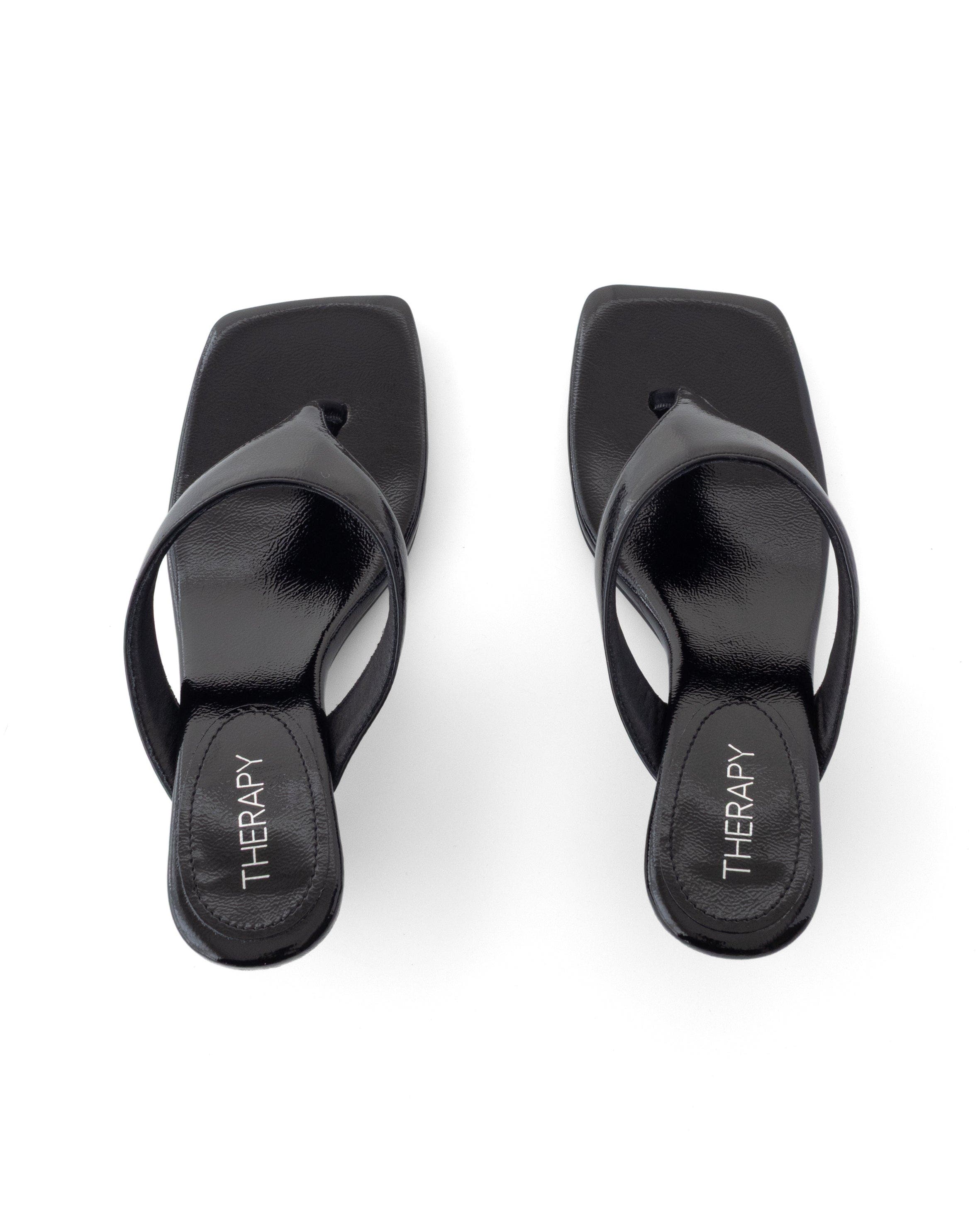 North Square Toe Thong Heel, Alternate, color, Black Crinkled Patent PU