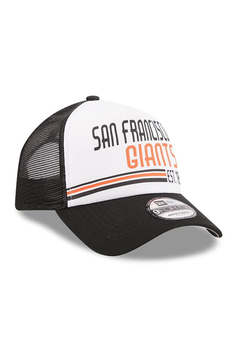 Men's New Era White/Black San Francisco Giants Stacked A-Frame Trucker 9FORTY Adjustable Hat, Alternate, color, White