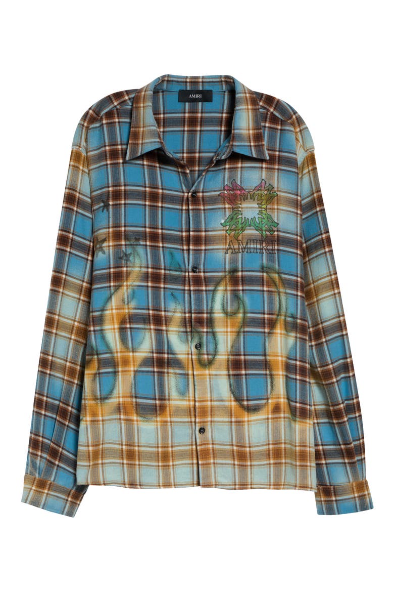 MA Quad Flames Plaid Cotton Flannel Button-Up Shirt, Main, color, BLUE
