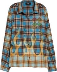 AMIRI MA Quad Flames Plaid Cotton Flannel Button-Up Shirt