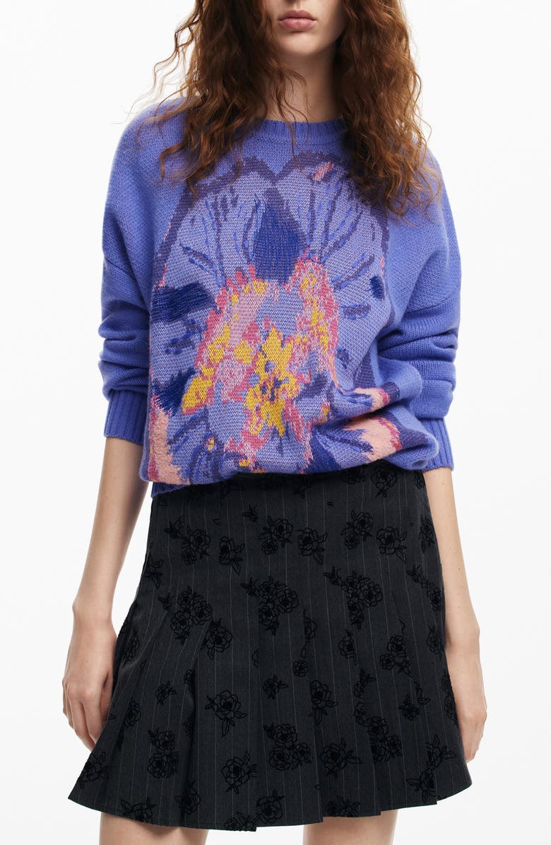 Desigual Pensée Lacroix Pansy Jacquard Crewneck Sweater, Main, color, 