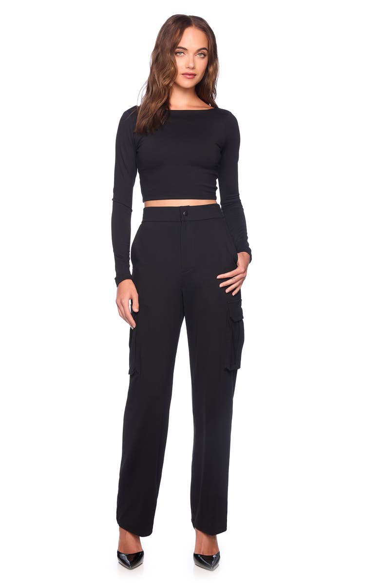 Susana Monaco Stretch Nylon Cargo Pants, Alternate, color, Black