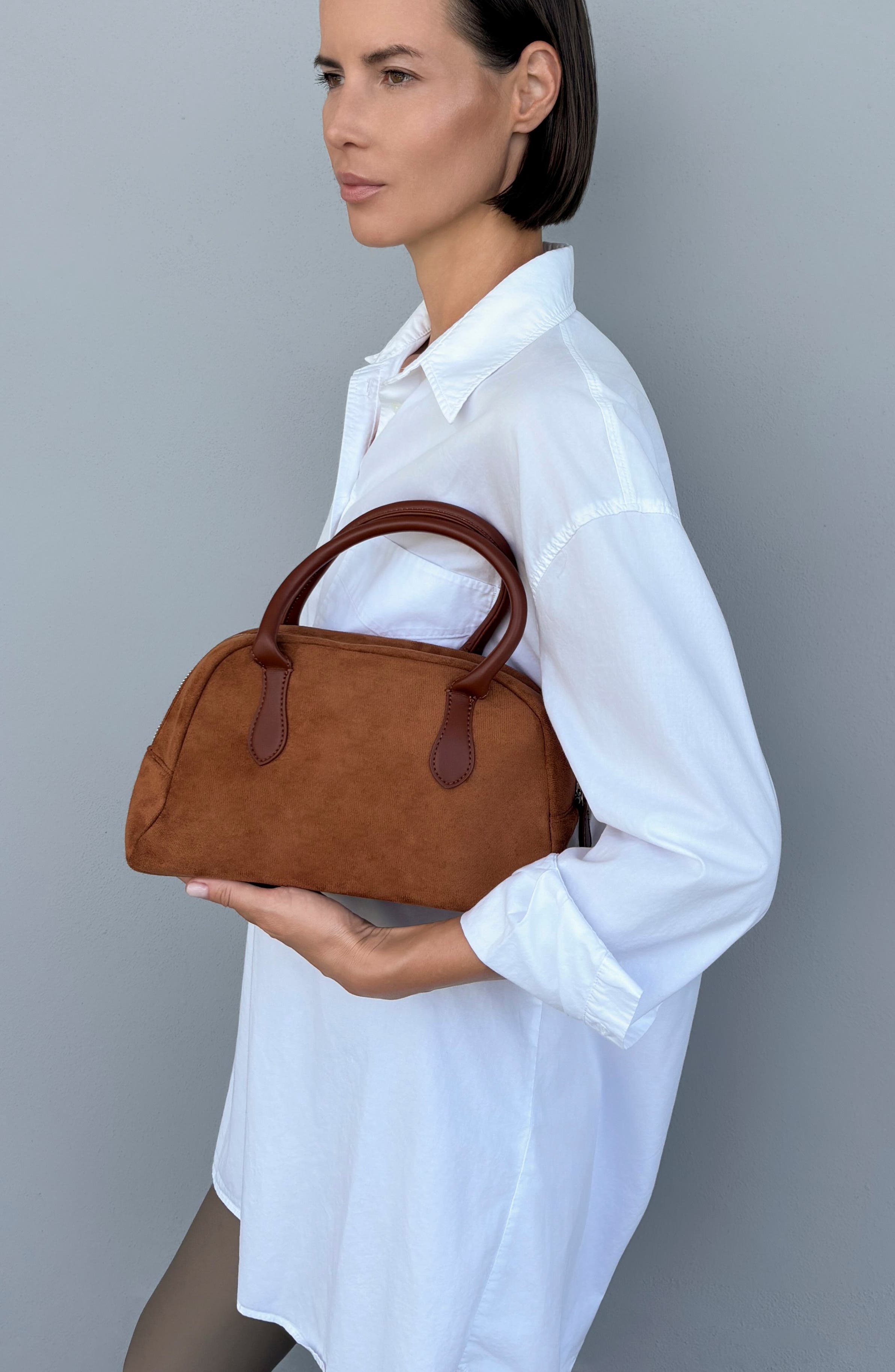 Oversized Bowling Bag, Alternate, color, BROWN