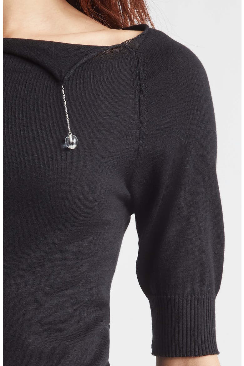 Cain Crystal Tassel Cotton Sweater, Alternate, color, BLACK