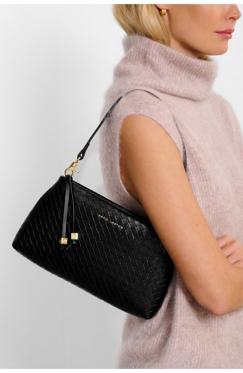 Katie Loxton Nova Woven Texture Clutch in Black, Alternate, color, Black