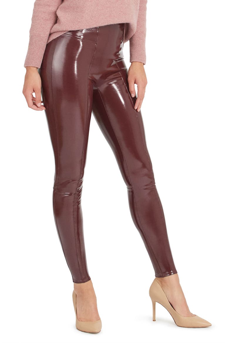 Faux Patent Leather Leggings, Alternate, color, RUBY
