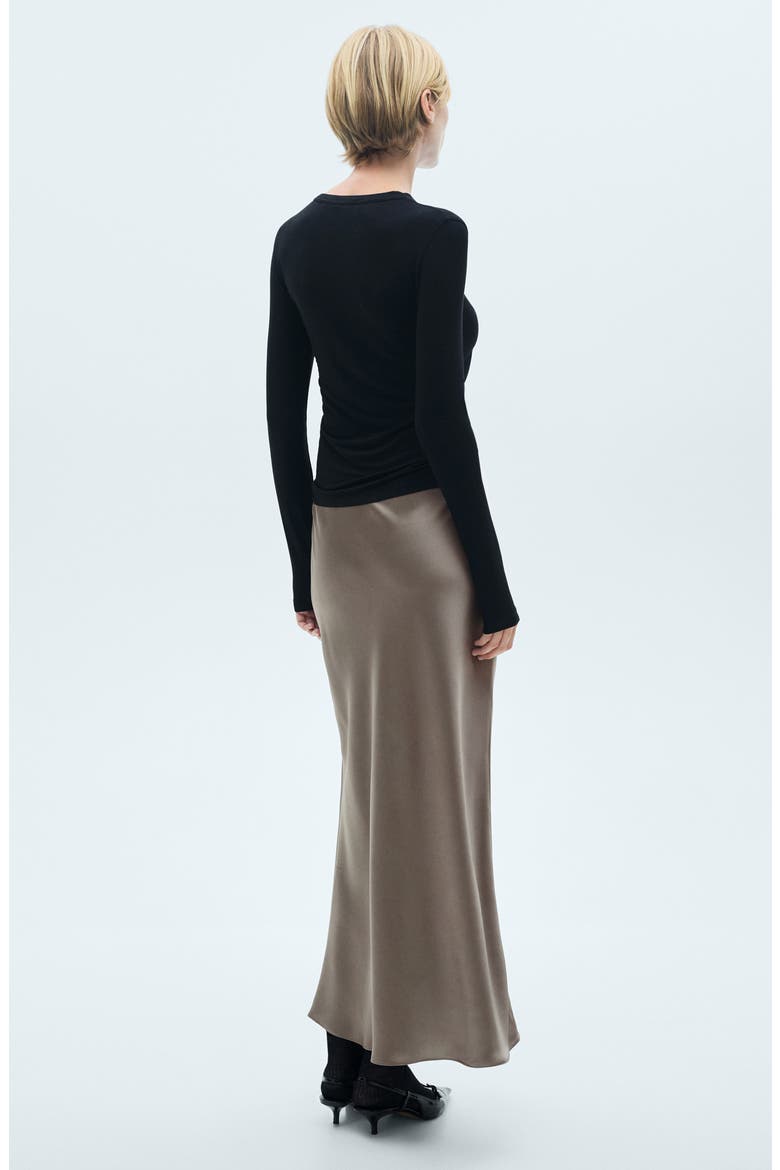 Satin Midi Skirt, Alternate, color, MEDIUM BROWN