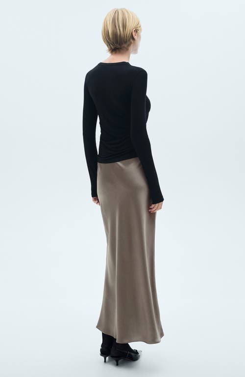 Shop Mango Satin Midi Skirt In Medium Brown