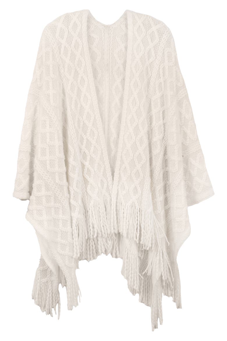 Cable Stitch Tassel Ruana, Alternate, color, WHITE