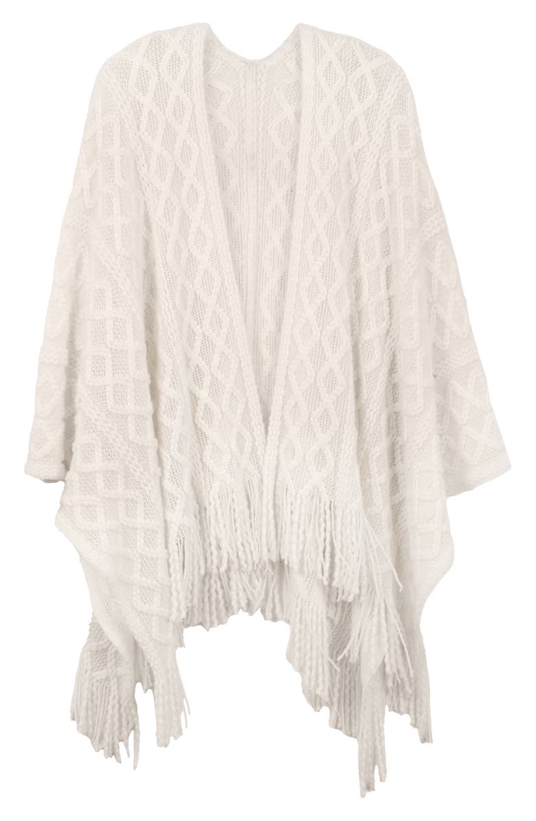 SAACHI Cable Stitch Tassel Ruana, Main, color, White