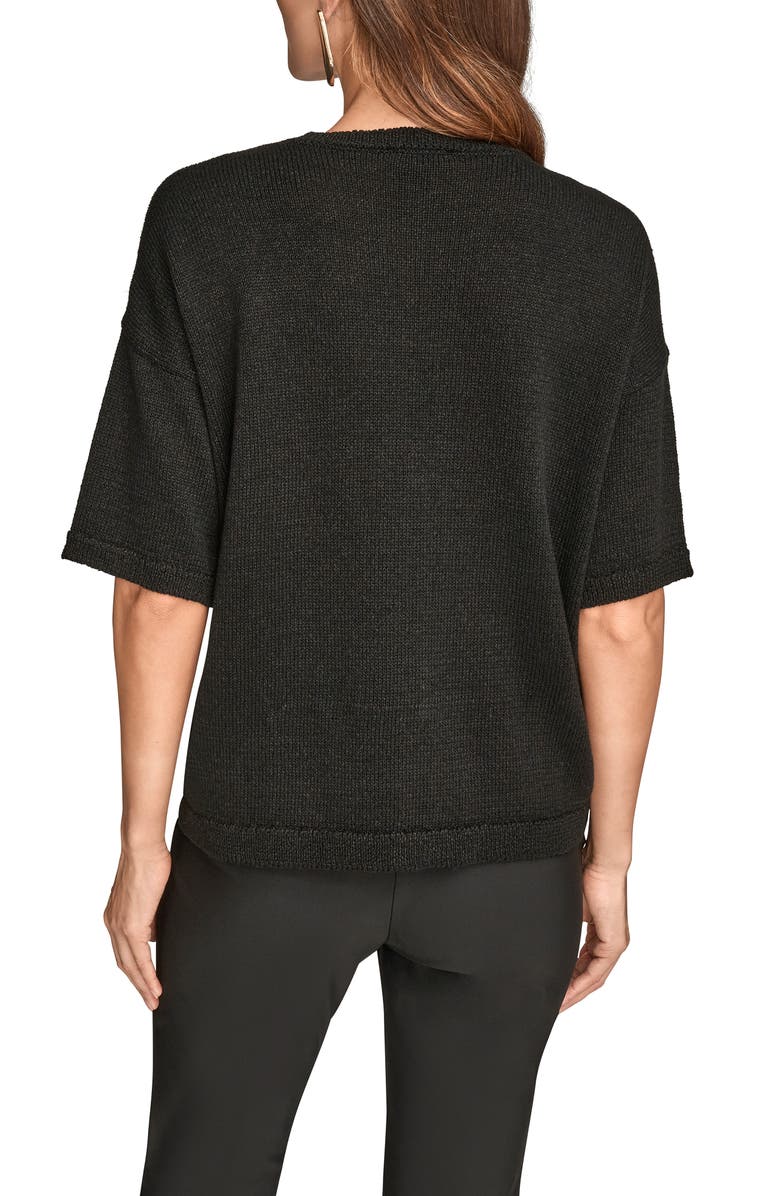 Donna Karan New York Short Sleeve Sequin Sweater, Alternate, color, Black
