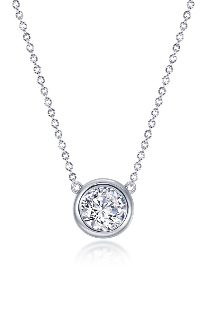 Simulated Diamond Bezel Set Pendant Necklace, Main, color, WHITE