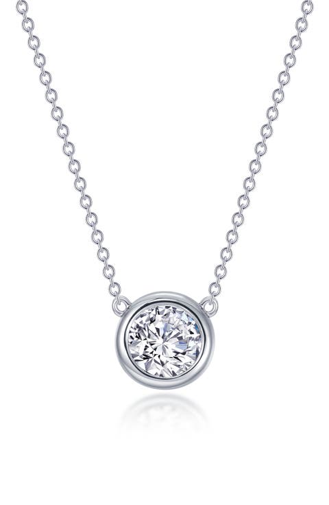 Simulated Diamond Bezel Set Pendant Necklace