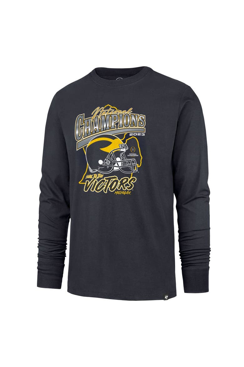Men's '47 Navy Michigan Wolverines College Football Playoff 2023 National Champions State Outline Franklin Long Sleeve T-Shirt, Alternate, color, Navy