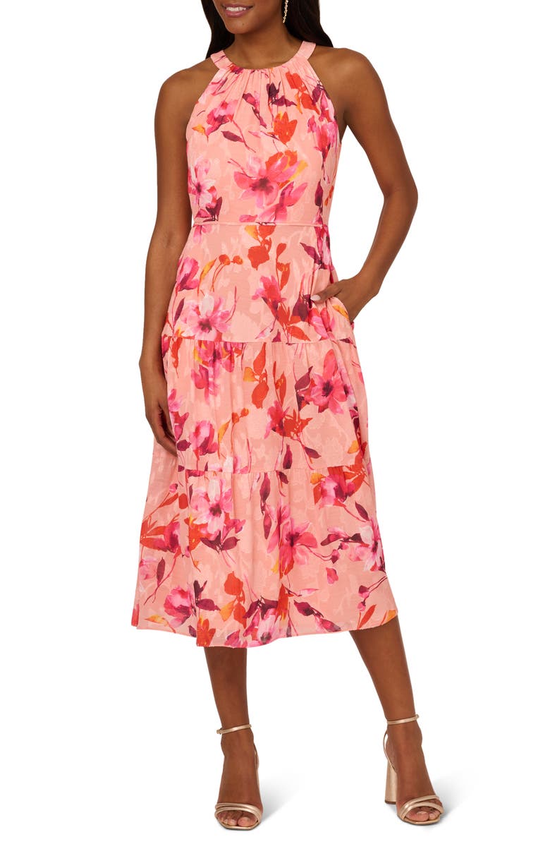 Adrianna Papell Floral Tiered Midi Dress, Main, color,