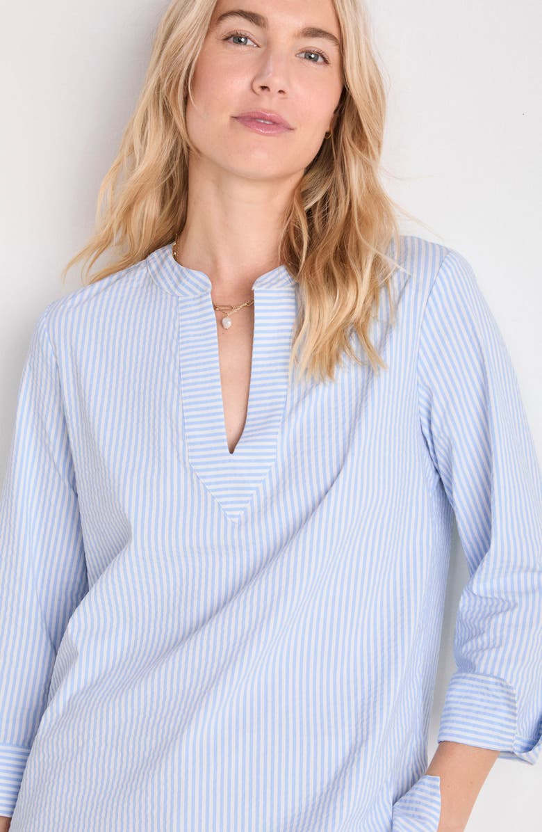 vineyard vines Harbor Savannah Stripe Seersucker Performance Popover Top, Alternate, color, Seersucker-Jake Blue