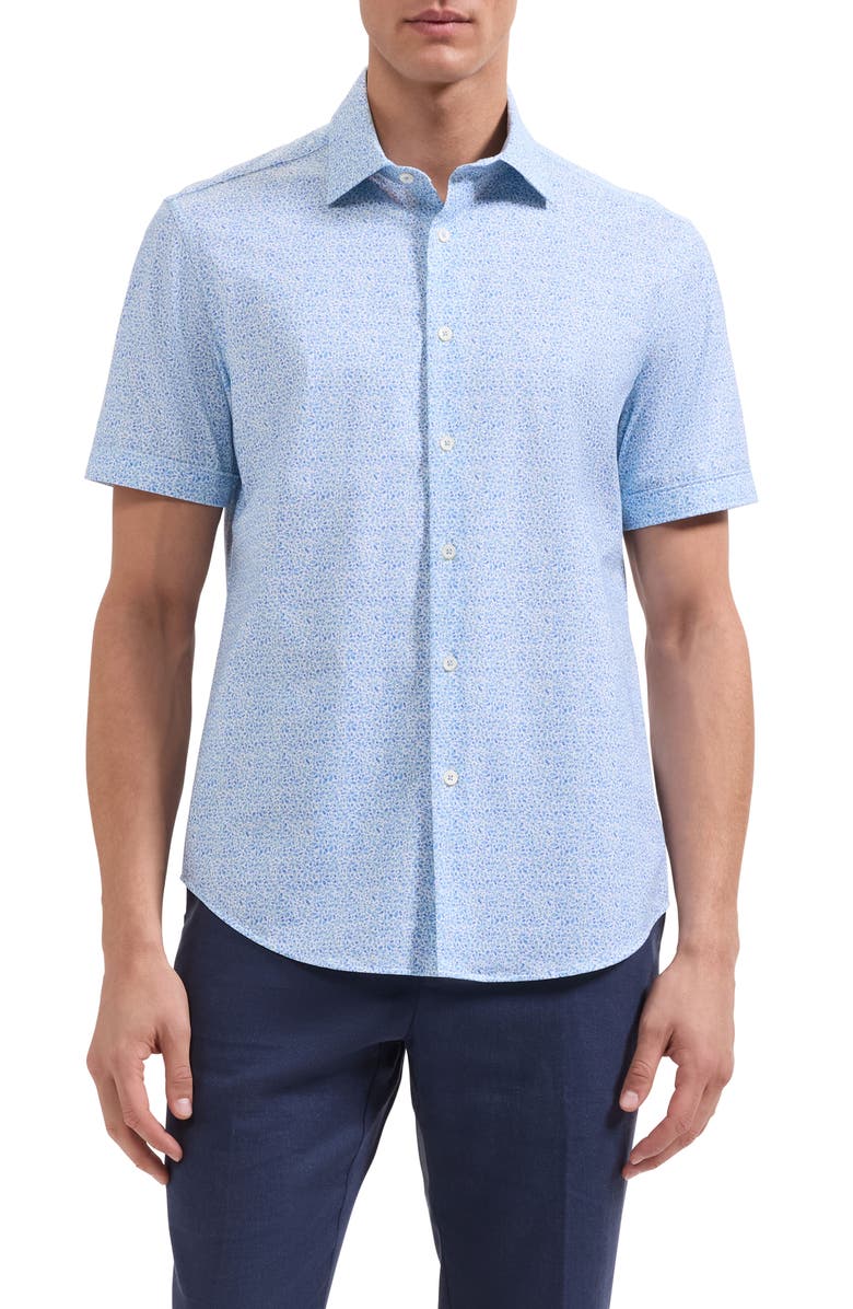 Bugatchi Miles OoohCotton<sup>®</sup> Floral Short Sleeve Button-Up Shirt, Main, color, Baltic