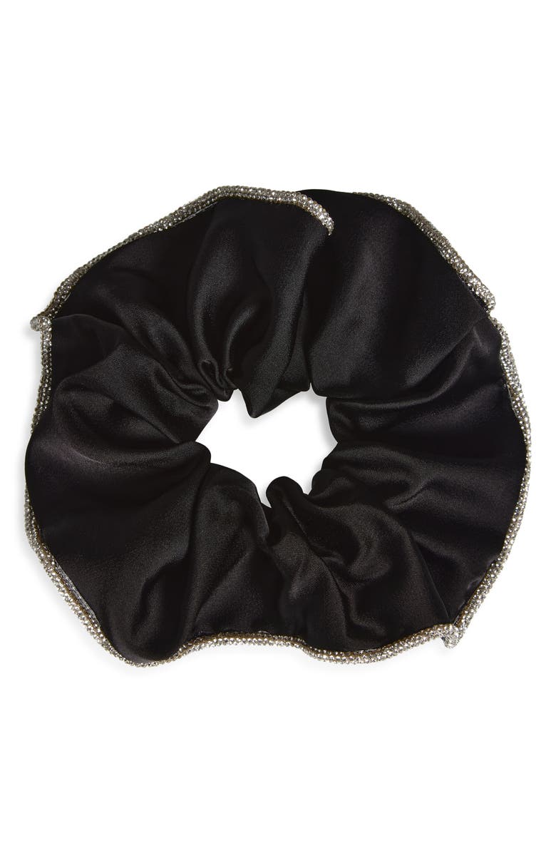 Tasha Crystal Embellished Velvet Scrunchie, Main, color, Black