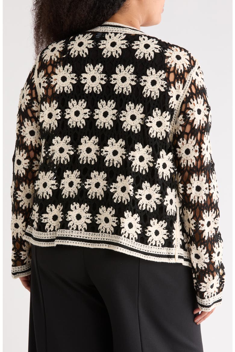 Floral Open Knit Cardigan, Alternate, color, BLACK/ NATURAL