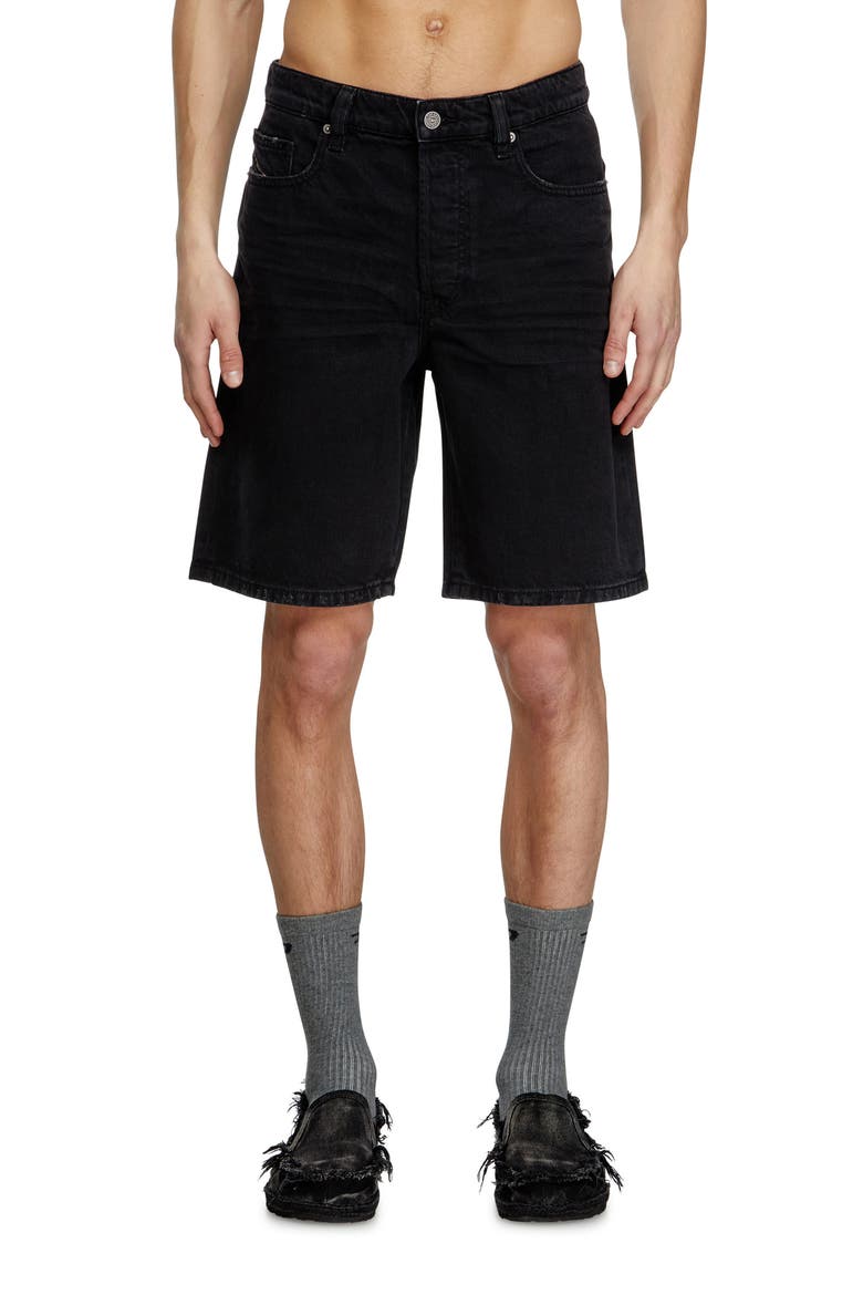 Regular-Short Distressed Denim Shorts, Main, color, BLACK/ DENIM