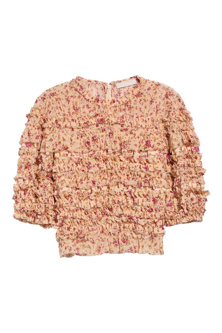 Mabel Silk Ruffle Top, Main, color, BLUSH MILLE- FLEUR
