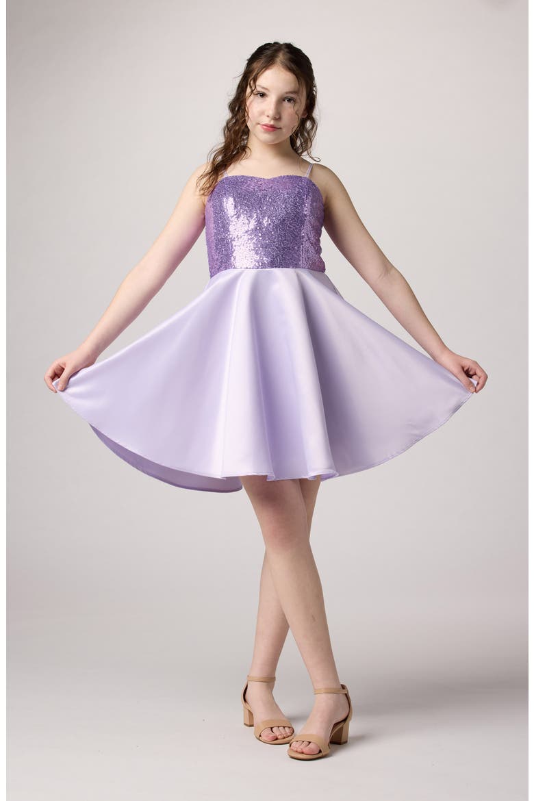 Sequin and Satin Party Dress in Longer Length, Main, color, LILAC