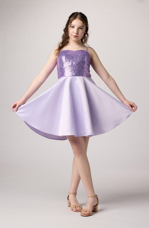 Sequin and Satin Party Dress in Longer Length