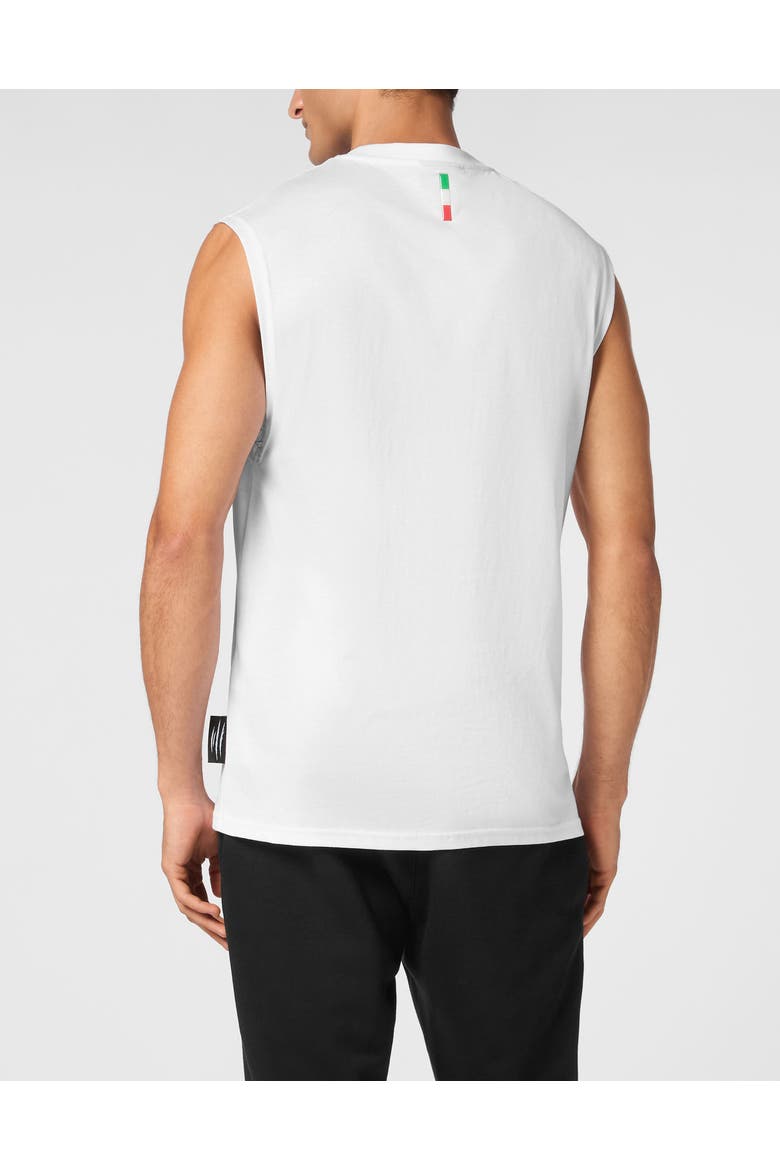 Cotton Dotted T-Shirt Round Neck Sleeveless Lamina Tiger Men, Alternate, color, white/lightgold