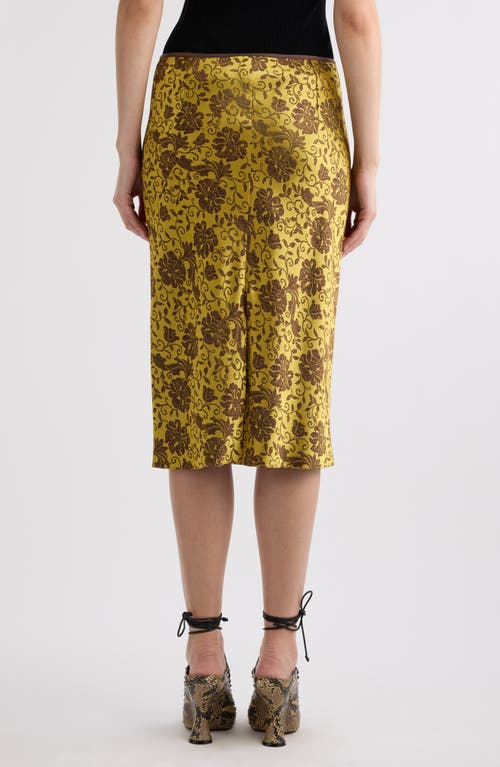 Dries Van Noten Sati Floral Satin Midi Skirt In Ocra