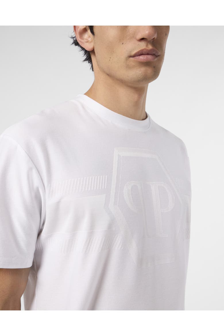 Round Neck T-Shirt Jacquard Hexagon Line Men, Alternate, color, white