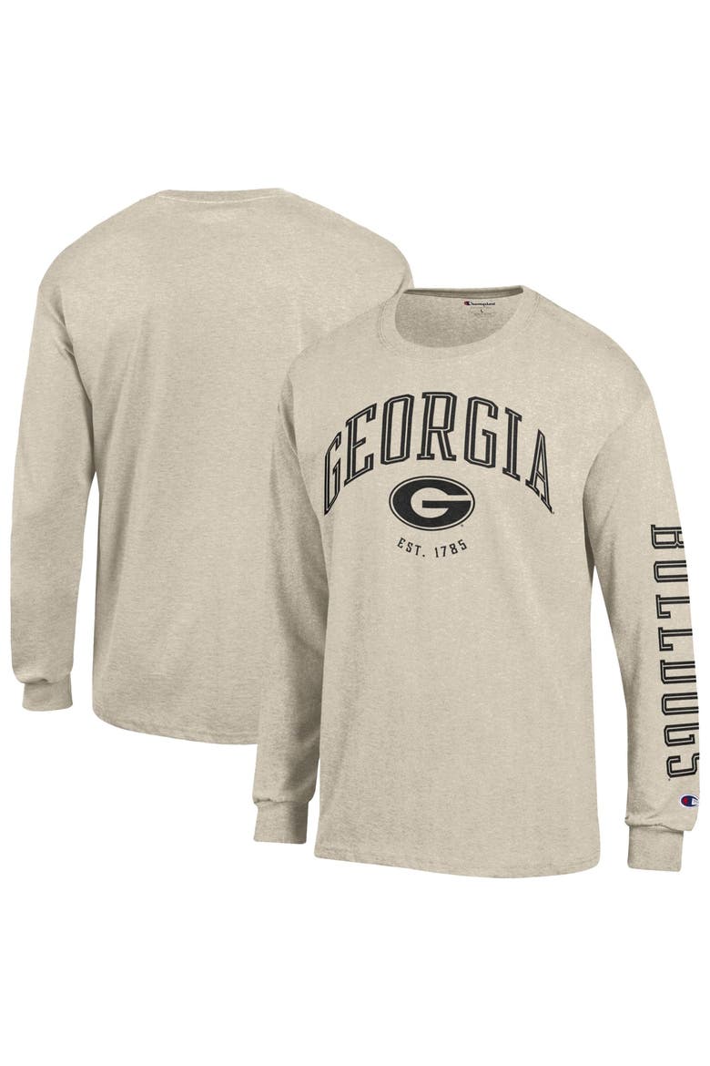 Men's Champion  Heather Oatmeal Georgia Bulldogs Neutral Arch Long-Sleeve T-Shirt, Main, color, Oatmeal