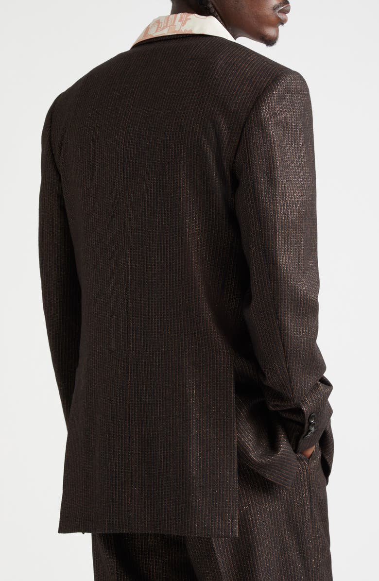AMIRI Lurex Stripe Double Breasted Blazer, Alternate, color, Dark Brown