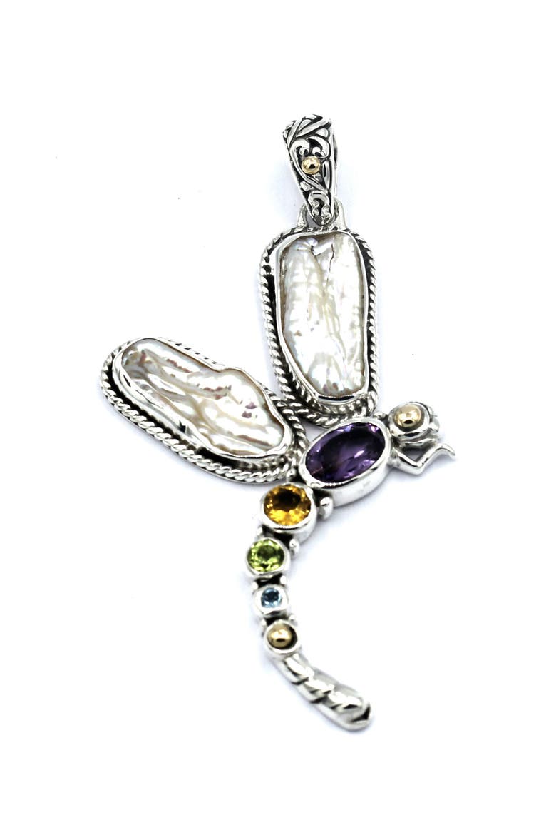 Biwa Pearl Dragonfly Pendant, Main, color, GEM MULTI