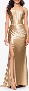 Betsy & Adam Metallic Strapless Mermaid Gown